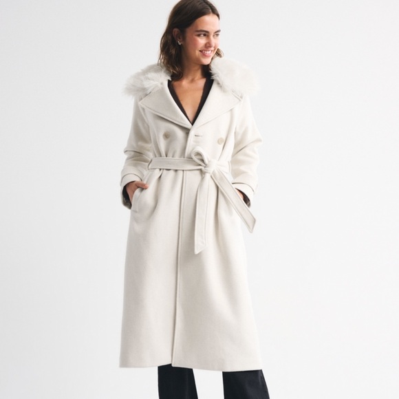 NWT Abercrombie Carrie Wool-Blend Trench Coat – Cream - Picture 2 of 6
